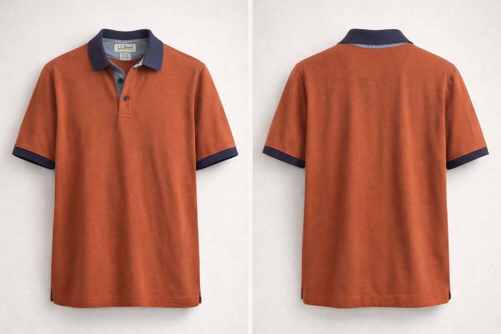 L.L. Bean Casco Bay Polo Shirt Mens XL Reg Orange Blue Short Sleeve 100% Cotton